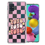 Samsung Galaxy A51 Retro Pink Checkered XOXO Vintage 70s Style Hippie Valentine Love Double Layer Phone Case Cover
