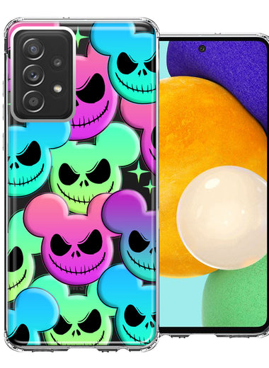 Samsung Galaxy A52 Bright Rainbow Nightmare Skulls Spooky Season Halloween Design Double Layer Phone Case Cover