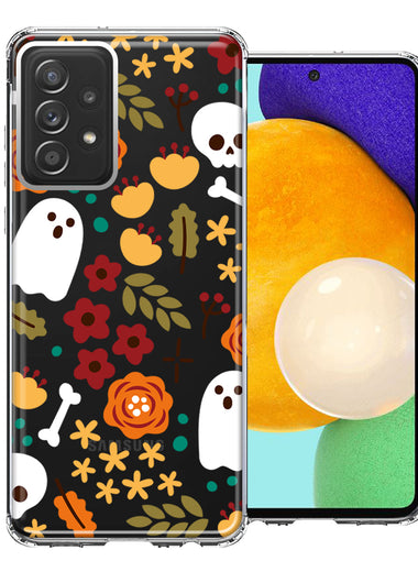 Samsung Galaxy A53 Spooky Season Fall Autumn Flowers Ghosts Skulls Halloween Double Layer Phone Case Cover