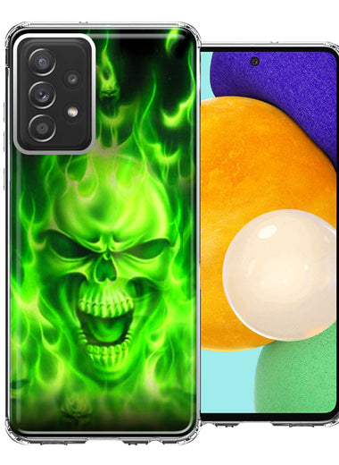 Samsung Galaxy A52 Green Flaming Skull Double Layer Phone Case Cover