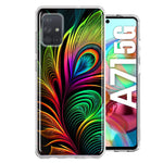 Samsung Galaxy A71 4G Neon Rainbow Glow Peacock Feather Hybrid Protective Phone Case Cover