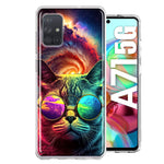 Samsung Galaxy A71 4G Neon Rainbow Galaxy Cat Hybrid Protective Phone Case Cover