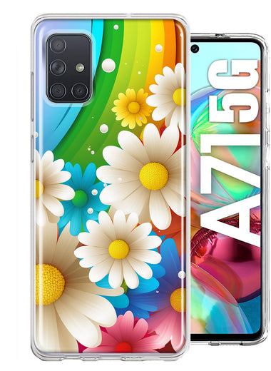 Samsung Galaxy A71 5G Colorful Rainbow Daisies Blue Pink White Green Double Layer Phone Case Cover