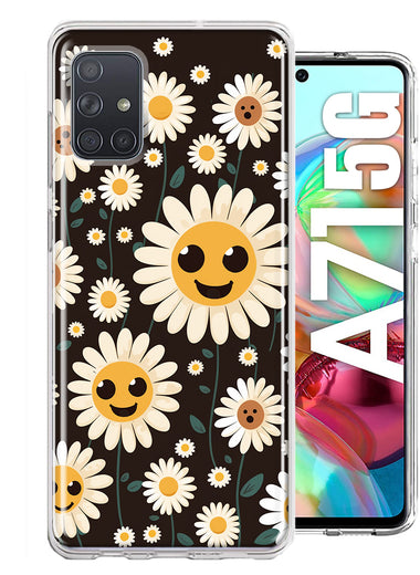 Samsung Galaxy A71 5G Cute Smiley Face White Daisies Double Layer Phone Case Cover