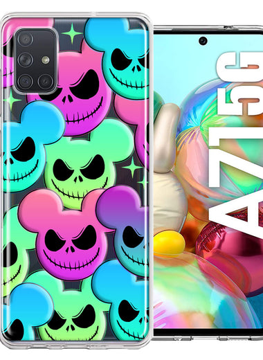 Samsung Galaxy A71 4G Bright Rainbow Nightmare Skulls Spooky Season Halloween Design Double Layer Phone Case Cover