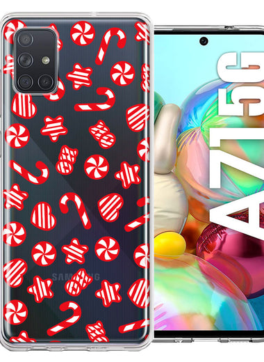 Samsung Galaxy A71 5G Christmas Winter Red White Peppermint Candies Swirls Candycanes Design Double Layer Phone Case Cover