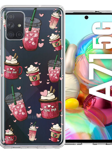 Samsung Galaxy A71 5G Coffee Lover Valentine's Hearts Pink Drink Latte Double Layer Phone Case Cover