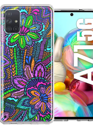 Samsung Galaxy A71 4G Colorful Summer Flowers Doodle Art Design Double Layer Phone Case Cover