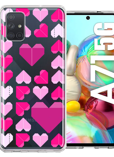 Samsung Galaxy A71 4G Pink Purple Origami Valentine's Day Polkadot Hearts Design Double Layer Phone Case Cover