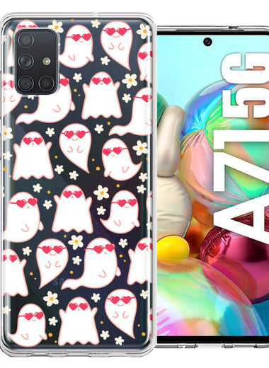 Samsung Galaxy A71 5G Floating Heart Glasses Love Ghosts Vaneltines Day Cutie Daisy Double Layer Phone Case Cover