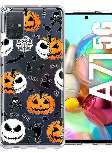 Samsung Galaxy A71 4G Halloween Jack-O-Lantern Pumpkin Skull Spooky Design Double Layer Phone Case Cover