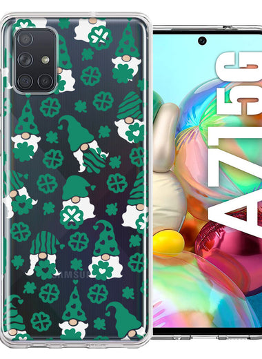 Samsung Galaxy A71 5G Lucky Green St Patricks Day Cute Gnomes Shamrock Polkadots Double Layer Phone Case Cover