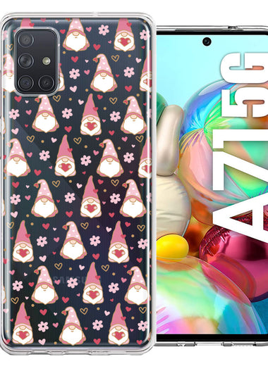 Samsung Galaxy A71 5G Pink Blush Valentines Day Flower Hearts Gnome Characters Cute Double Layer Phone Case Cover