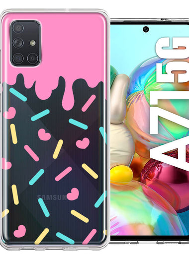 Samsung Galaxy A71 4G Pink Drip Frosting Cute Heart Sprinkles Kawaii Cake Design Double Layer Phone Case Cover