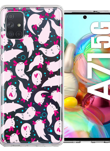 Samsung Galaxy A71 5G Pink Happy Swimming Axolotls Polka Dots Double Layer Phone Case Cover
