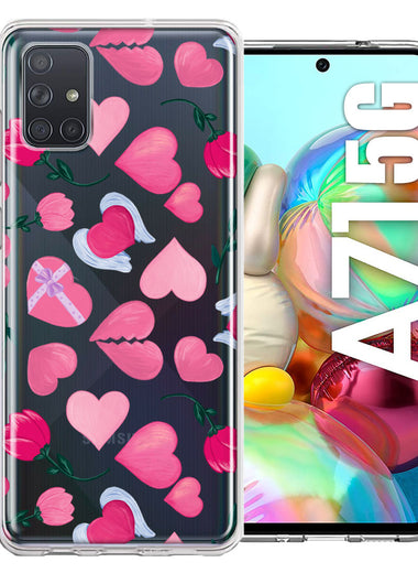 Samsung Galaxy A71 5G Pretty Valentines Day Hearts Chocolate Candy Angel Flowers Double Layer Phone Case Cover