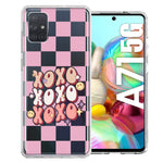 Samsung Galaxy A71 4G Retro Pink Checkered XOXO Vintage 70s Style Hippie Valentine Love Double Layer Phone Case Cover