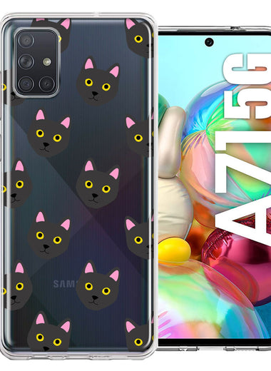 Samsung Galaxy A71 4G Black Cat Polkadots Design Double Layer Phone Case Cover
