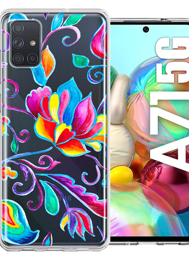 For Samsung Galaxy A71 4G Bright Colors Rainbow Water Lilly Floral Phone Case Cover