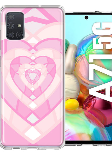 Samsung Galaxy A71 4G Pink Gem Hearts Design Double Layer Phone Case Cover
