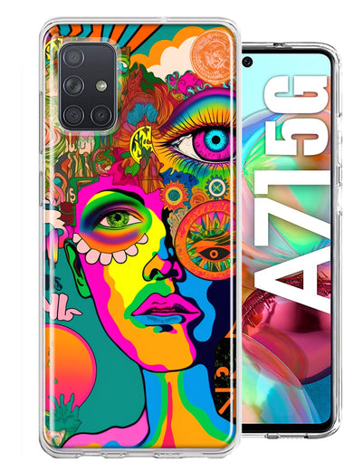 Samsung Galaxy A71 5G Neon Rainbow Psychedelic Hippie One Eye Pop Art Hybrid Protective Phone Case Cover