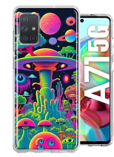 Samsung Galaxy A71 5G Neon Rainbow Psychedelic UFO Alien Planet Hybrid Protective Phone Case Cover