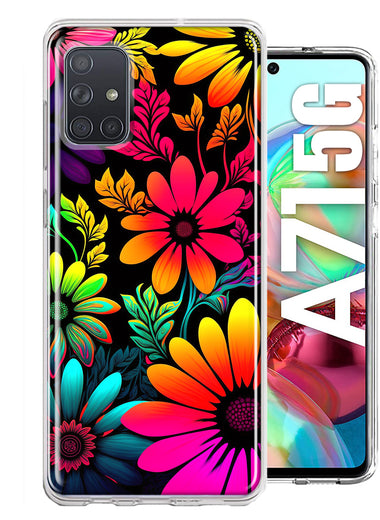Samsung Galaxy A71 5G Neon Rainbow Glow Colorful Abstract Flowers Floral Hybrid Protective Phone Case Cover