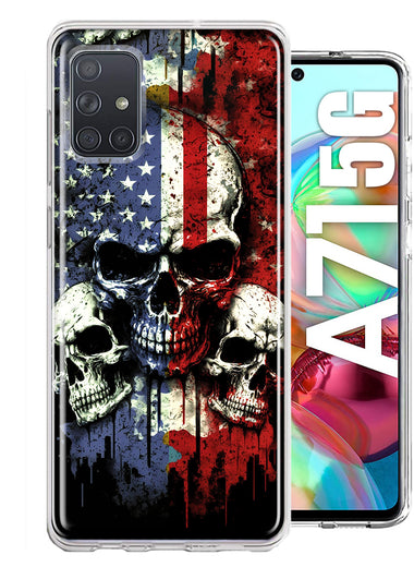 Samsung Galaxy A71 5G American USA Flag Skulls Blue Red Double Layer Phone Case Cover