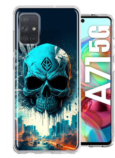 Samsung Galaxy A71 5G Blue Apocalypse Cyberpunk Skull Feather Double Layer Phone Case Cover