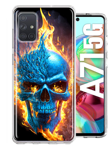 Samsung Galaxy A71 5G Blue Flaming Skull Burning Fire Double Layer Phone Case Cover