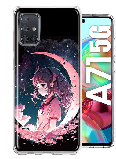 Samsung Galaxy A71 5G Kawaii Manga Pink Cherry Blossom Dreaming Moon Girl Hybrid Protective Phone Case Cover