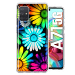 Samsung Galaxy A71 4G Neon Rainbow Daisy Glow Colorful Daisies Baby Blue Pink Yellow White Double Layer Phone Case Cover