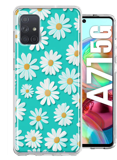 Samsung Galaxy A71 5G Turquoise Teal White Daisies Cute Daisy Polka Dots Double Layer Phone Case Cover