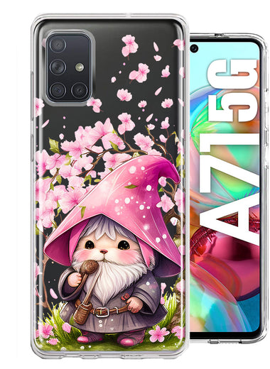 Samsung Galaxy A71 5G Cute Pink Cherry Blossom Gnome Spring Floral Flowers Double Layer Phone Case Cover