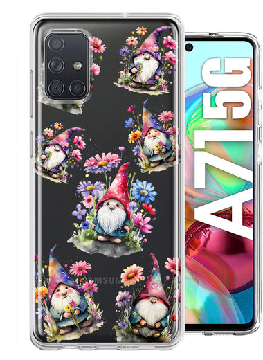 Samsung Galaxy A71 5G Cute Pink Purple Cosmos Flowers Gnomes Spring Floral Double Layer Phone Case Cover