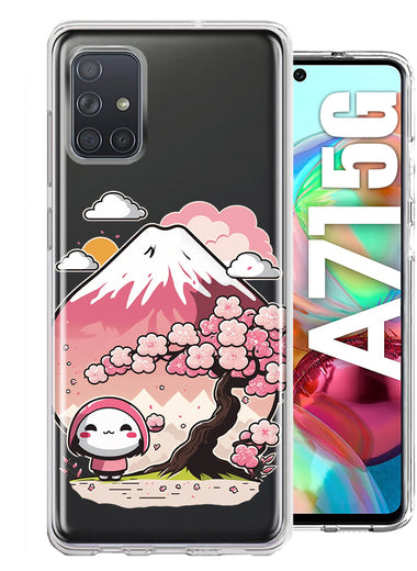 Samsung Galaxy A71 5G Kawaii Manga Pink Cherry Blossom Fuji Mountain Mochi Girl Hybrid Protective Phone Case Cover