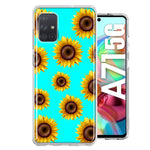Samsung Galaxy A71 4G Yellow Sunflowers Polkadot on Turquoise Teal Double Layer Phone Case Cover