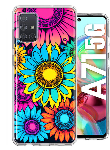 Samsung Galaxy A71 5G Vintage Colorful Abstract Sunflowers Floral Double Layer Phone Case Cover