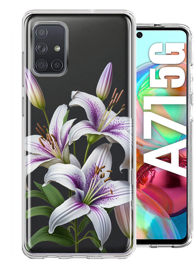 Samsung Galaxy A71 5G White Lavender Lily Purple Flowers Floral Hybrid Protective Phone Case Cover