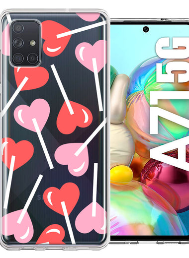 Samsung Galaxy A71 5G Heart Suckers Lollipop Valentines Day Candy Lovers Double Layer Phone Case Cover