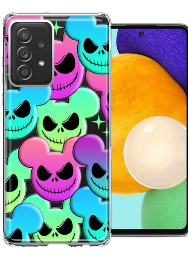 Samsung Galaxy A72 Bright Rainbow Nightmare Skulls Spooky Season Halloween Design Double Layer Phone Case Cover