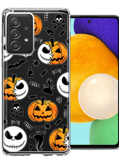 Samsung Galaxy A72 Halloween Jack-O-Lantern Pumpkin Skull Spooky Design Double Layer Phone Case Cover