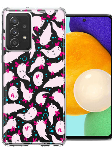 Samsung Galaxy A72 Pink Happy Swimming Axolotls Polka Dots Double Layer Phone Case Cover