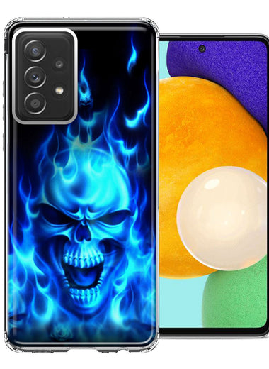 Samsung Galaxy A72 Blue Flaming Skull Double Layer Phone Case Cover