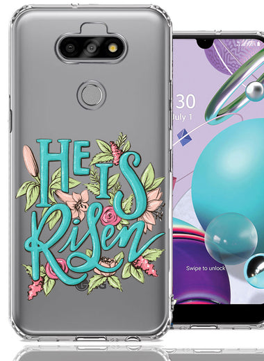 LG Aristo 5/Phoenix 5/Risio 4 He Is Risen Text Easter Jesus Christian Flowers Double Layer Phone Case Cover