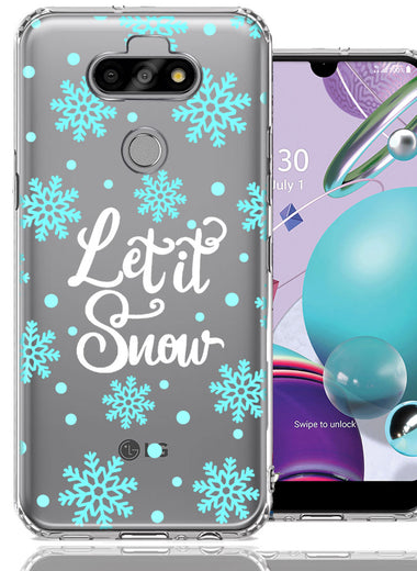 LG Aristo 5/Phoenix 5/Risio 4 Christmas Holiday Let It Snow Winter Blue Snowflakes Design Double Layer Phone Case Cover