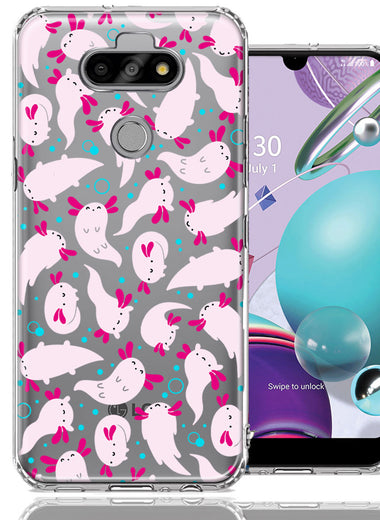 LG Aristo 5/Phoenix 5/Risio 4 Pink Happy Swimming Axolotls Polka Dots Double Layer Phone Case Cover