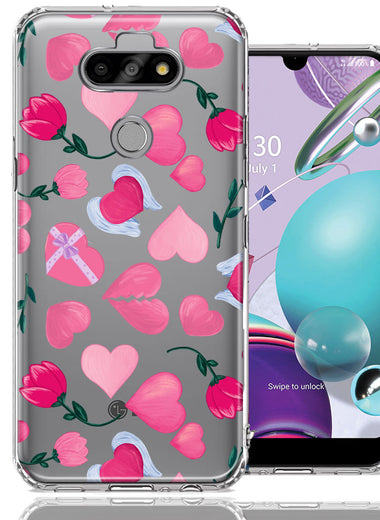 LG Aristo 5/Phoenix 5/Risio 4 Pretty Valentines Day Hearts Chocolate Candy Angel Flowers Double Layer Phone Case Cover