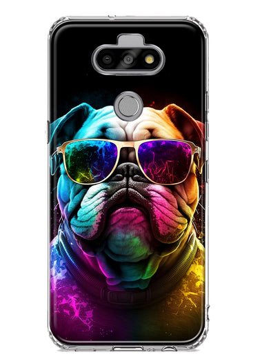 LG Aristo 5/Phoenix 5/Risio 4 Neon Rainbow Glow Bulldog Hybrid Protective Phone Case Cover