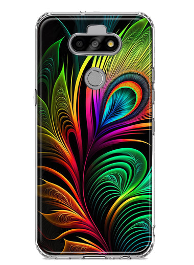LG Aristo 5/Phoenix 5/Risio 4 Neon Rainbow Glow Peacock Feather Hybrid Protective Phone Case Cover